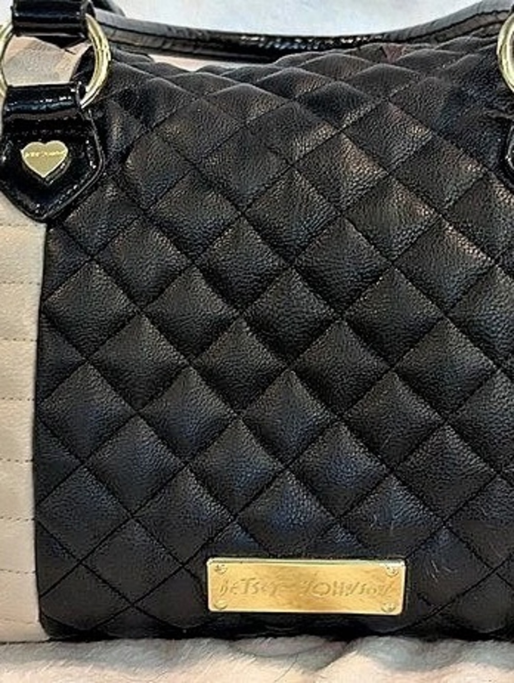 Betsey Johnson Quilted Barrel Satchel in Black & White